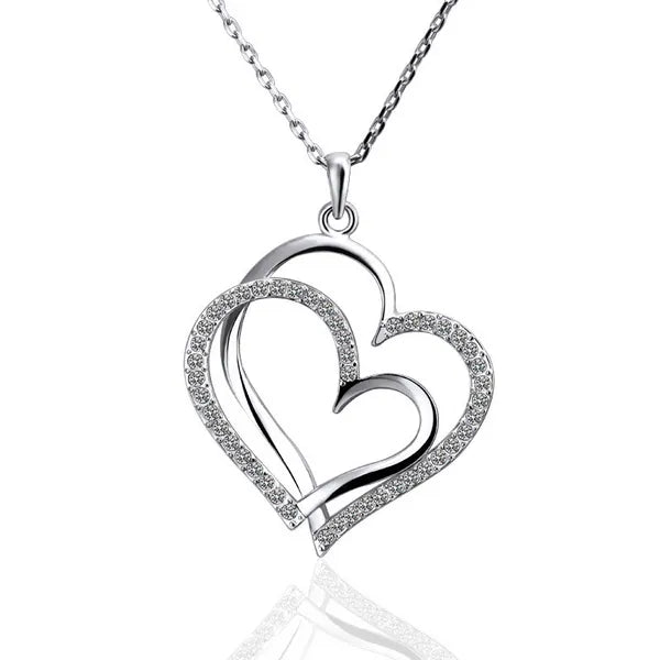 ALESSIA - Collar con colgante de doble corazón entrelazado en pavé y plata de ley™