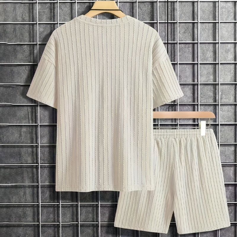 Ensemble de 2 pièces d'été pour hommes - T-shirt à épaules tombantes et short à cordon de serrage