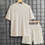 Ensemble de 2 pièces d'été pour hommes - T-shirt à épaules tombantes et short à cordon de serrage