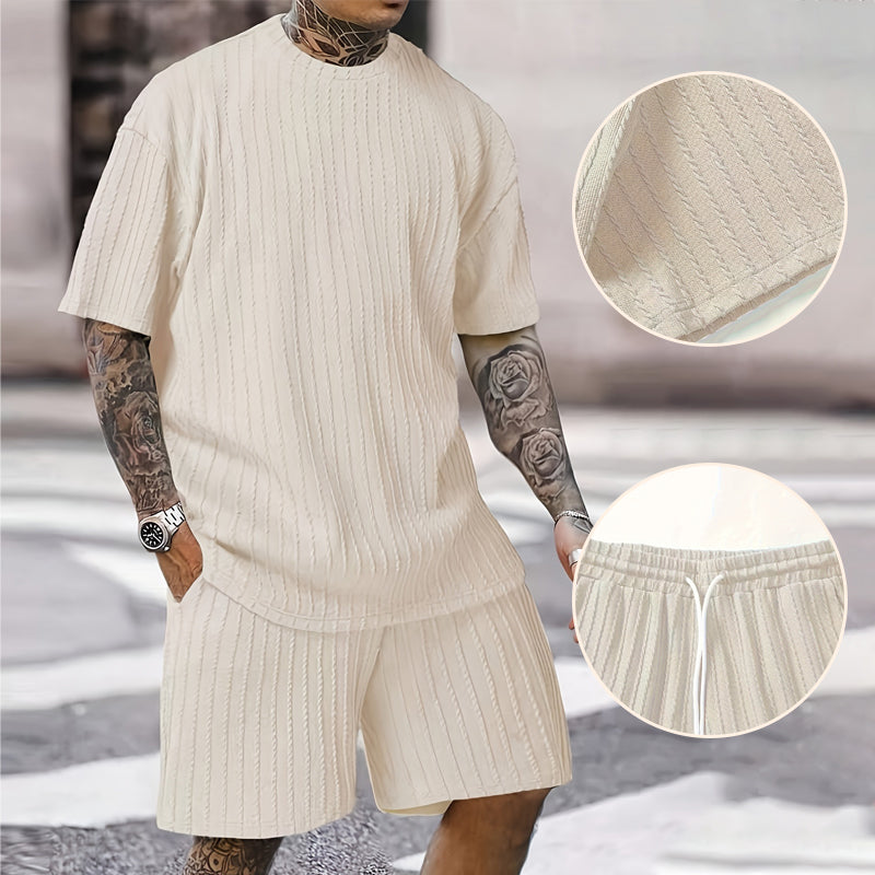 Ensemble de 2 pièces d'été pour hommes - T-shirt à épaules tombantes et short à cordon de serrage