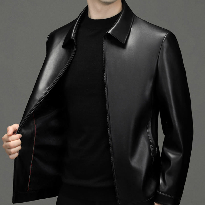 MATEO - Chaqueta de piel sintética con cuello camisero y cremallera frontal™