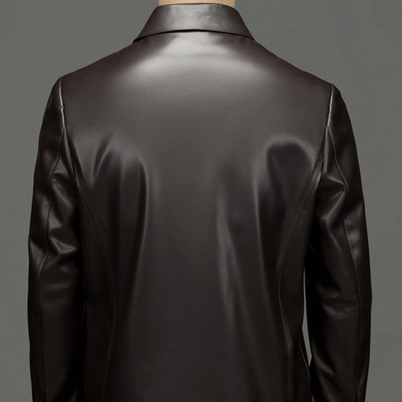 MATEO - Chaqueta de piel sintética con cuello camisero y cremallera frontal™