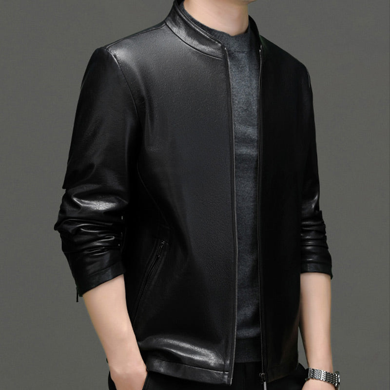 MATEO - Chaqueta de piel sintética con cuello camisero y cremallera frontal™