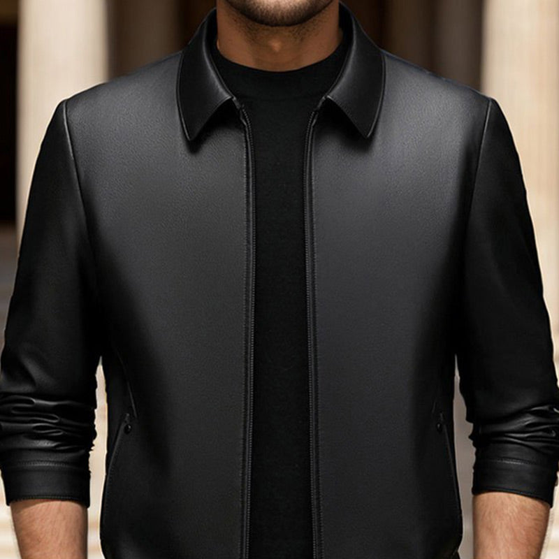 MATEO - Chaqueta de piel sintética con cuello camisero y cremallera frontal™