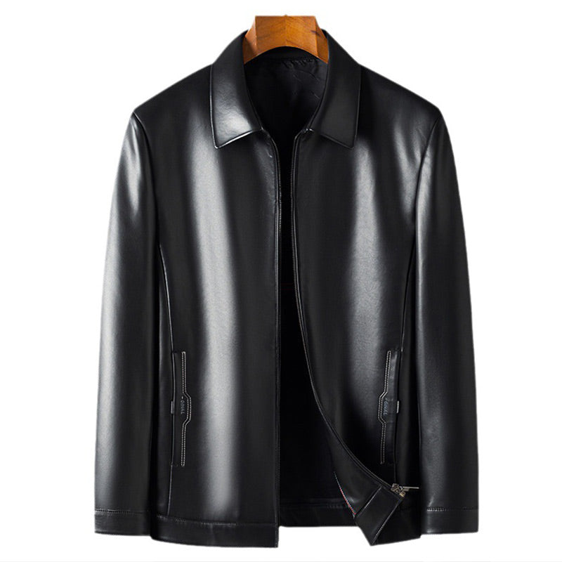 MATEO - Chaqueta de piel sintética con cuello camisero y cremallera frontal™