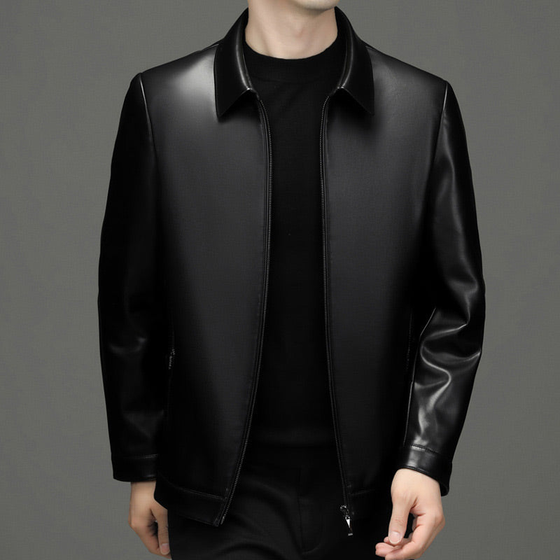 MATEO - Chaqueta de piel sintética con cuello camisero y cremallera frontal™