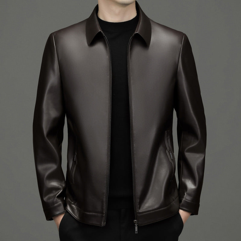 MATEO - Chaqueta de piel sintética con cuello camisero y cremallera frontal™