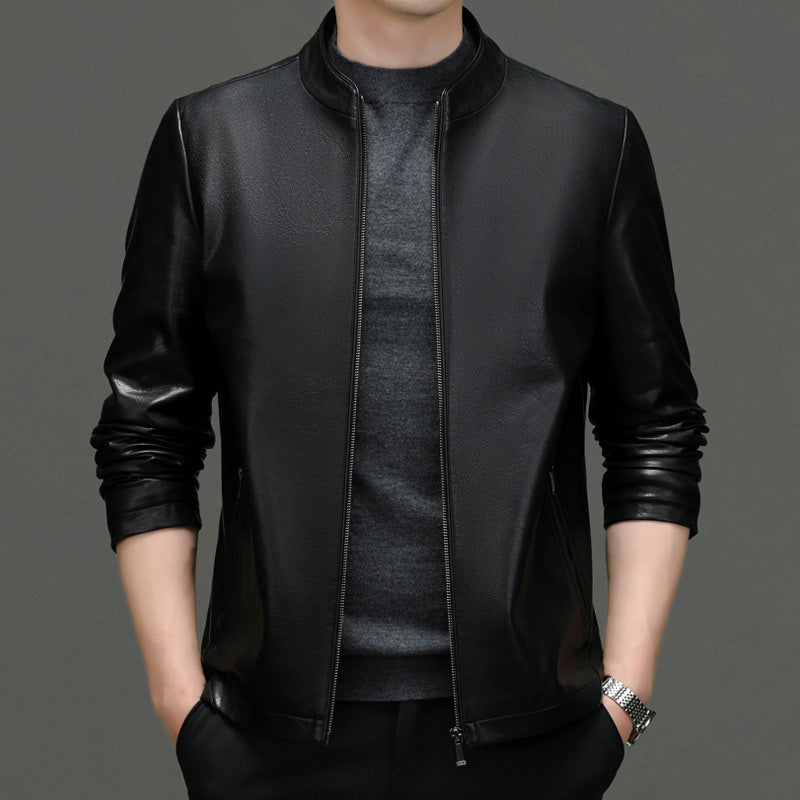 MATEO - Chaqueta de piel sintética con cuello camisero y cremallera frontal™