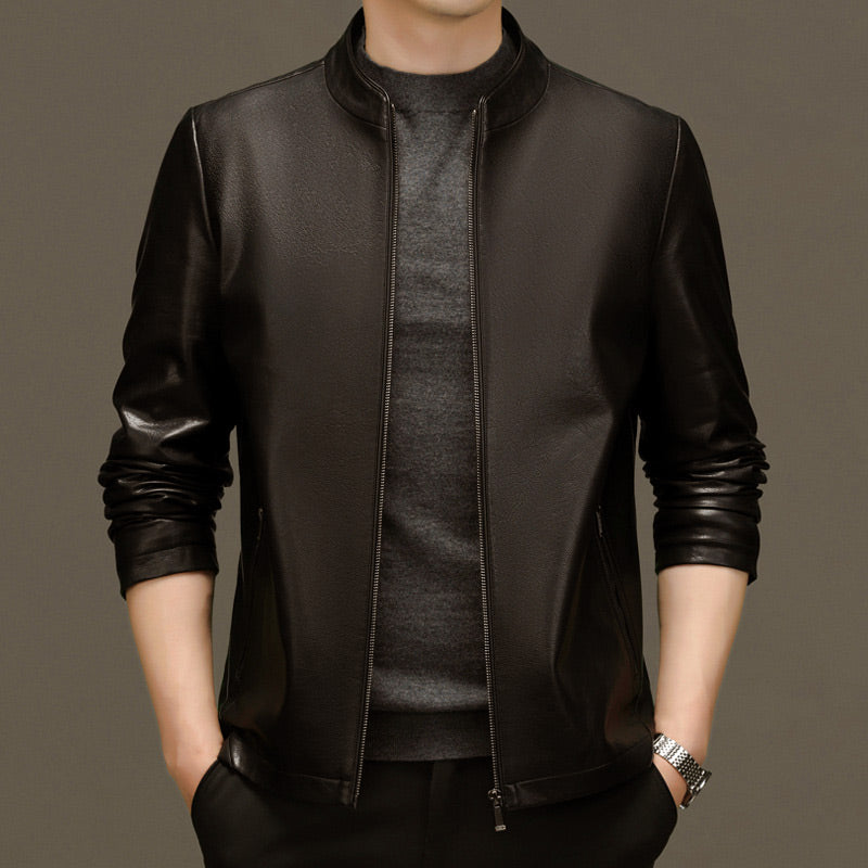 MATEO - Chaqueta de piel sintética con cuello camisero y cremallera frontal™
