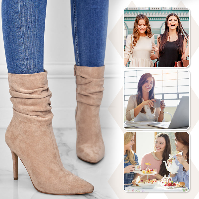 💖2025 Vente à chaud💖Bottes courtes à talons hauts et à bouts pointus pour femmes