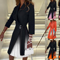 Robe Blazer Plissée Ombrée à Col Revers et Taille Nouée