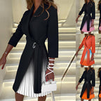 Robe Blazer Plissée Ombrée à Col Revers et Taille Nouée