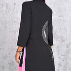 Robe Blazer Plissée Ombrée à Col Revers et Taille Nouée