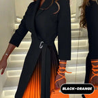Robe Blazer Plissée Ombrée à Col Revers et Taille Nouée