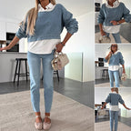 🩵Ensemble deux pièces à la mode composé d'un haut en jean à manches longues et d'un pantalon pour femmes