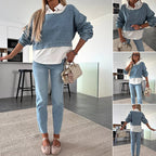 🩵Ensemble deux pièces à la mode composé d'un haut en jean à manches longues et d'un pantalon pour femmes