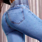 👖💕 Stretch-Schlagjeans mit hohem Bund – Perfekt für den Frühling! ✨ Bequem, schlank, nachhaltig 👖 Ideal für Alltag & Freizeit.