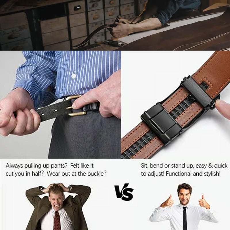 ✨️Idéal pour la fête des pères🎁 Ceinture à cliquet en cuir avec boucle réglable💼
