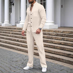 🎁2026 Neu eingetroffen 52 % RABATT💥Lässiges Waffelhemd und Hose für Herren, 2-teiliges Set