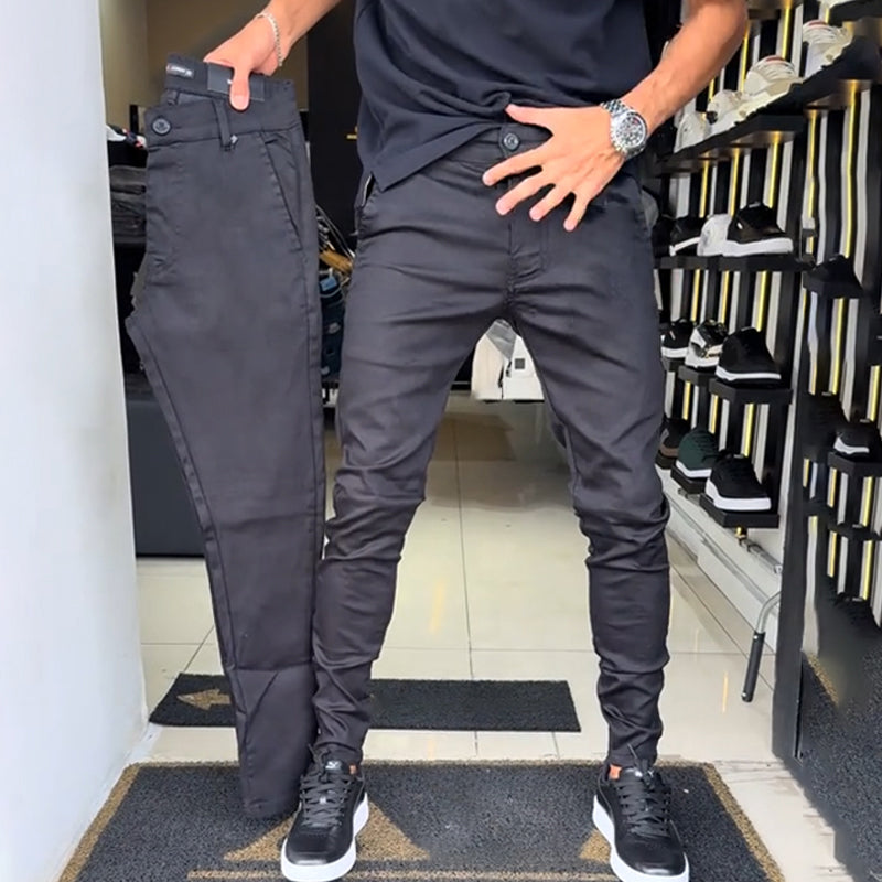 Slim-fit casual broek in effen stof voor heren