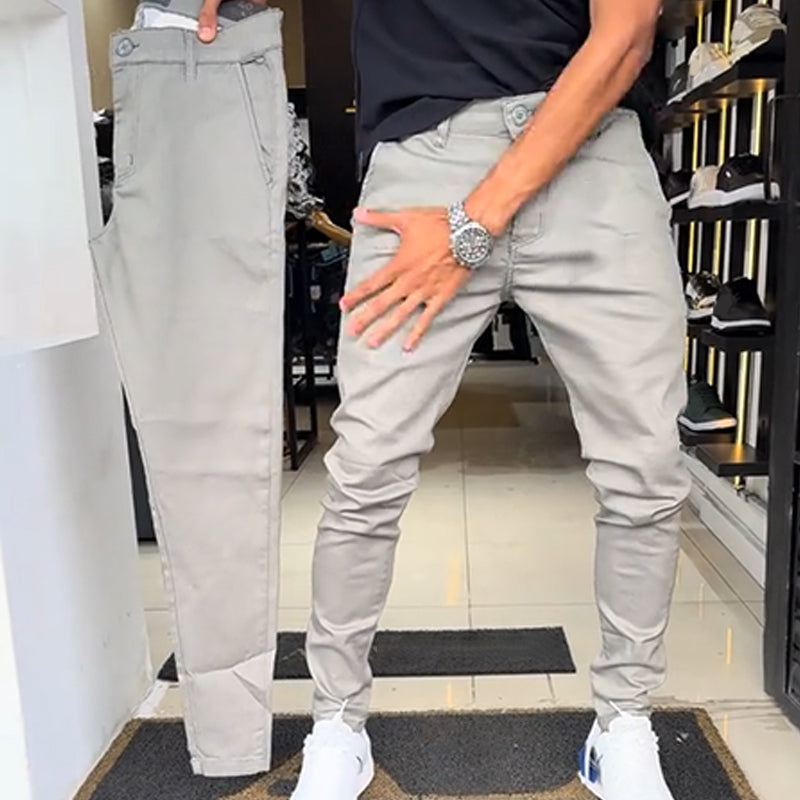 Slim-fit casual broek in effen stof voor heren