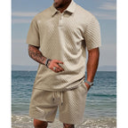 👕 51% RABATT! 💎 Herren-Zweiteiler mit Rautenstruktur – Kurzarmhemd & Shorts – Atmungsaktiv, Knitterfrei & Lässiger Sommer-Look ☀️