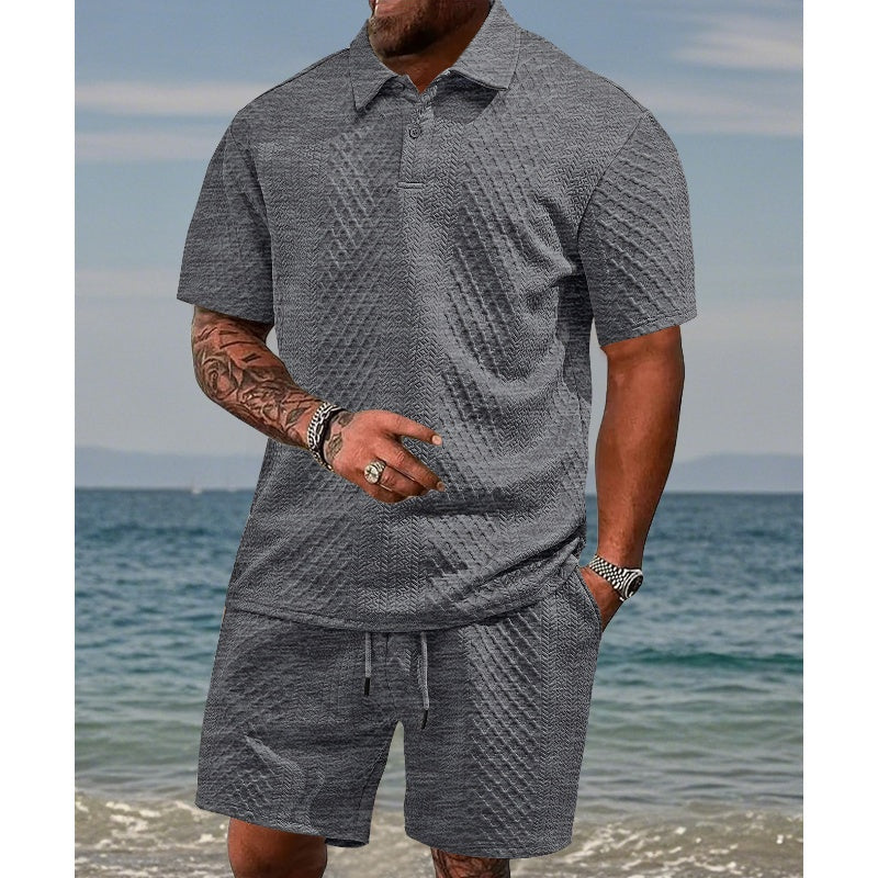 👕 51% RABATT! 💎 Herren-Zweiteiler mit Rautenstruktur – Kurzarmhemd & Shorts – Atmungsaktiv, Knitterfrei & Lässiger Sommer-Look ☀️
