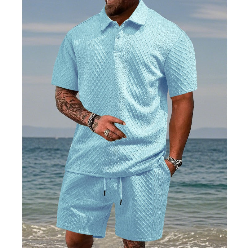 👕 51% RABATT! 💎 Herren-Zweiteiler mit Rautenstruktur – Kurzarmhemd & Shorts – Atmungsaktiv, Knitterfrei & Lässiger Sommer-Look ☀️