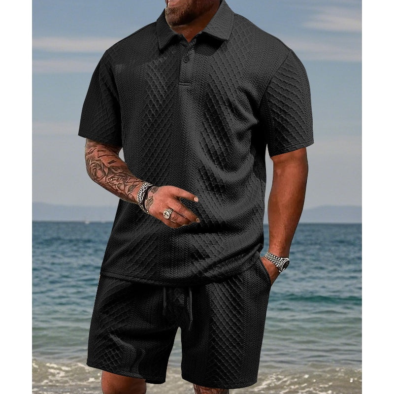 👕 51% RABATT! 💎 Herren-Zweiteiler mit Rautenstruktur – Kurzarmhemd & Shorts – Atmungsaktiv, Knitterfrei & Lässiger Sommer-Look ☀️