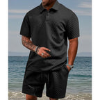 👕 51% RABATT! 💎 Herren-Zweiteiler mit Rautenstruktur – Kurzarmhemd & Shorts – Atmungsaktiv, Knitterfrei & Lässiger Sommer-Look ☀️