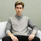 Ensemble deux pièces décontracté pour homme composé d'un pull et d'une chemise en tricot