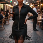 Robe pour femme avec col, fermeture éclair et ourlet effiloché