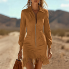 Robe pour femme avec col, fermeture éclair et ourlet effiloché