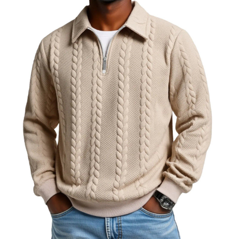 🔥Pull-over décontracté à demi-zip et à torsades pour homme