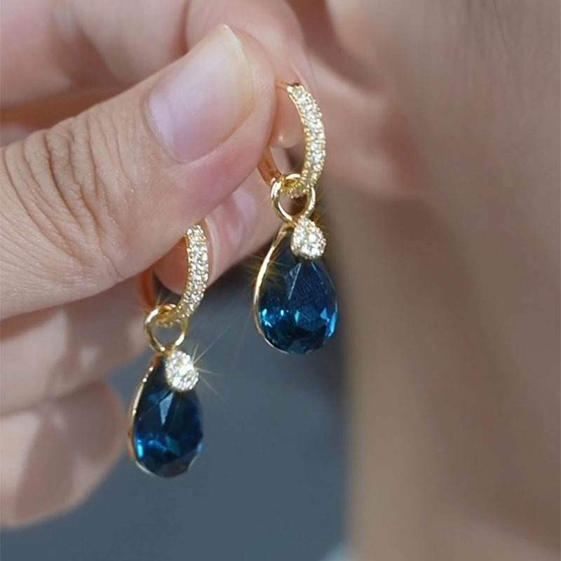 Elegant Teardrop Crystal Dangle Hoop Earrings