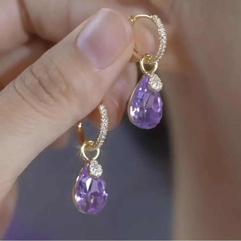 Elegant Teardrop Crystal Dangle Hoop Earrings
