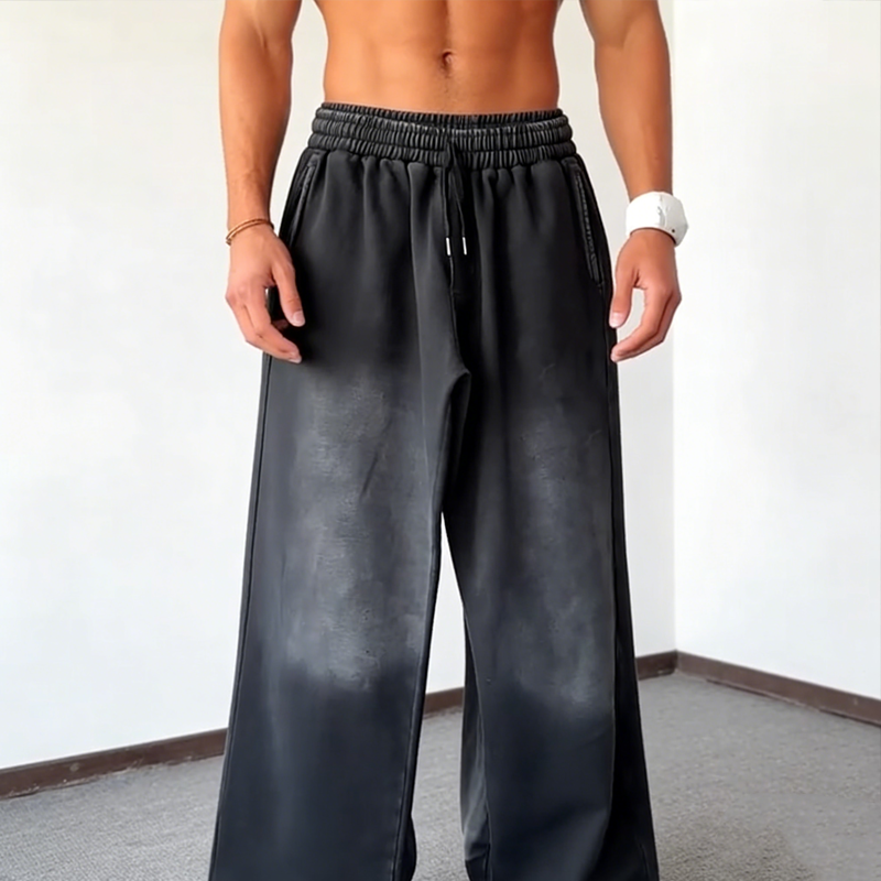 Pantalon décontracté à cordon coulissant et jambes larges pour homme
