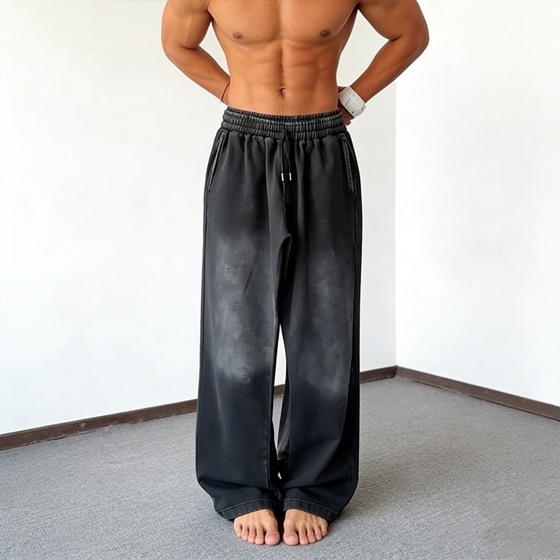 Pantalon décontracté à cordon coulissant et jambes larges pour homme