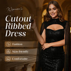 Robe côtelée à découpes pour femme avec cape en mousseline