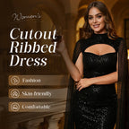 Robe côtelée à découpes pour femme avec cape en mousseline