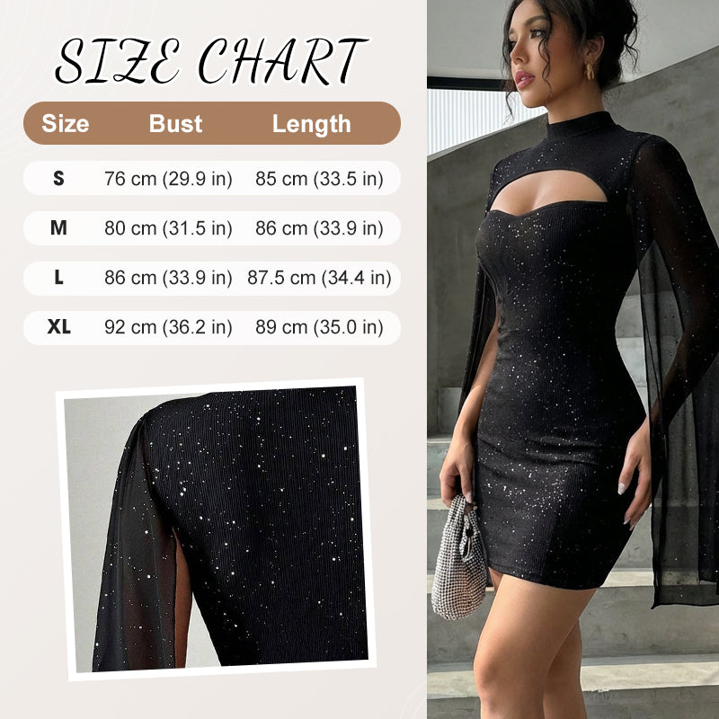 Robe côtelée à découpes pour femme avec cape en mousseline