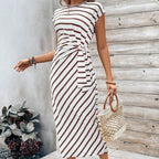 CHLOE - Vestido midi ajustado de manga corta con estampado de leopardo y rayas™