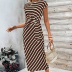 CHLOE - Vestido midi ajustado de manga corta con estampado de leopardo y rayas™