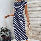 CHLOE - Vestido midi ajustado de manga corta con estampado de leopardo y rayas™