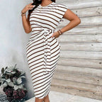 CHLOE - Vestido midi ajustado de manga corta con estampado de leopardo y rayas™