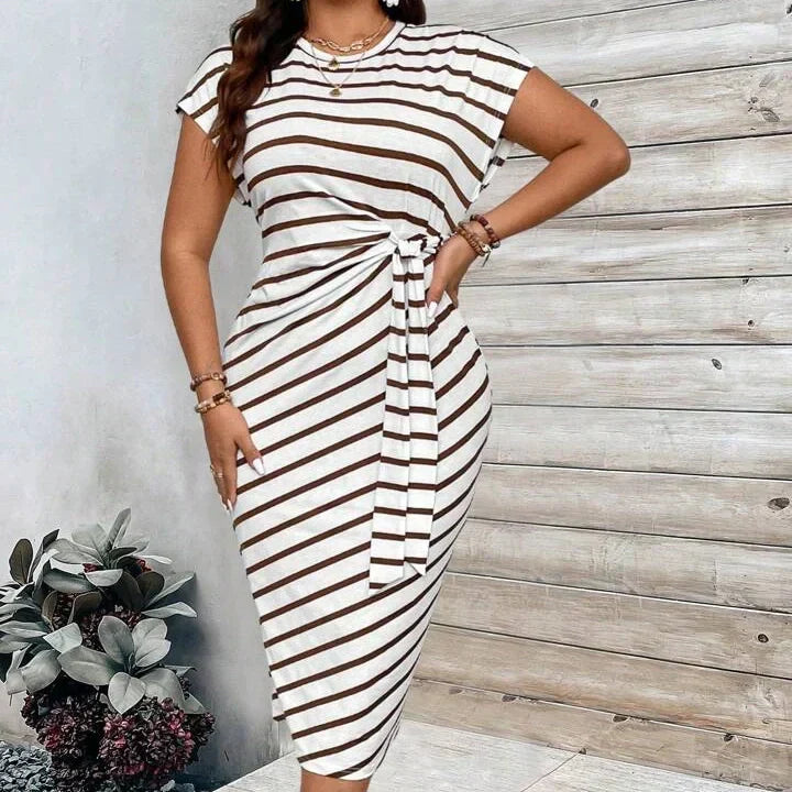 CHLOE - Vestido midi ajustado de manga corta con estampado de leopardo y rayas™