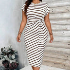 CHLOE - Vestido midi ajustado de manga corta con estampado de leopardo y rayas™