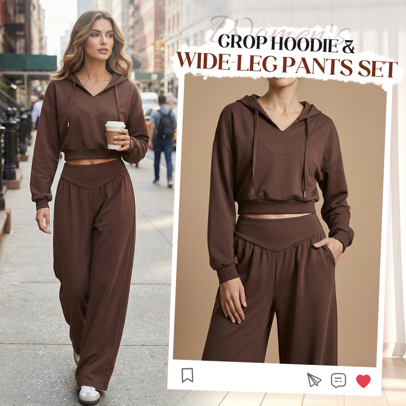 🔥Damen-Set aus kurzem Hoodie und weit geschnittener Hose🔥