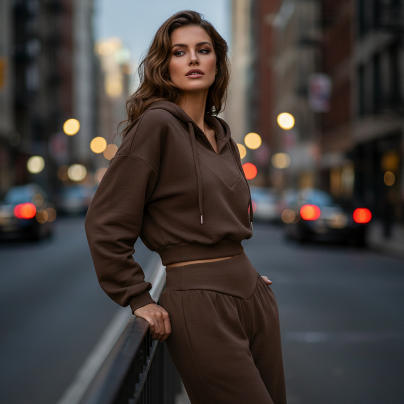 🔥Damen-Set aus kurzem Hoodie und weit geschnittener Hose🔥