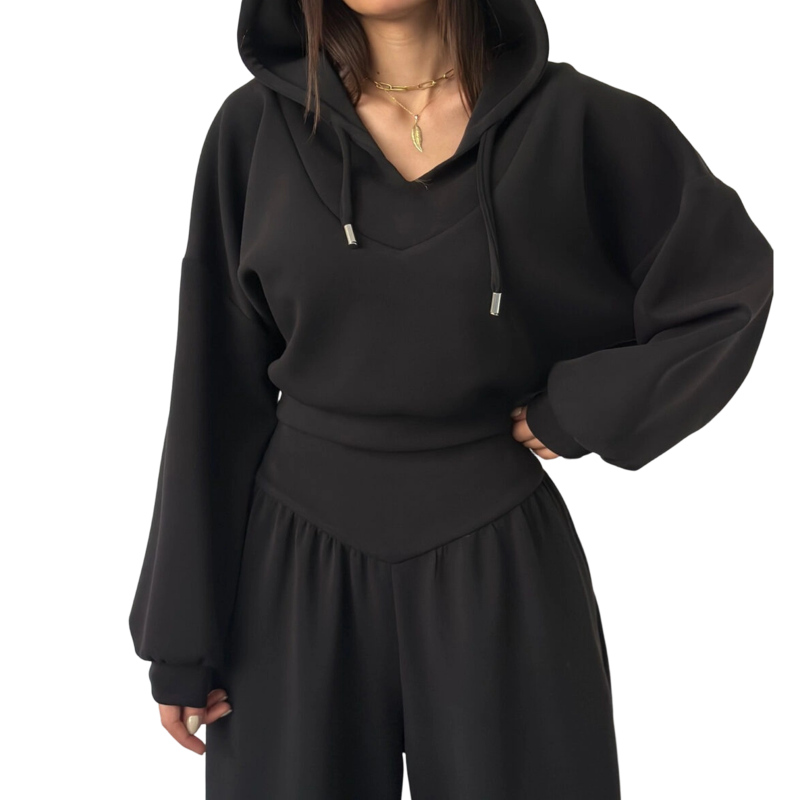 🔥Damen-Set aus kurzem Hoodie und weit geschnittener Hose🔥